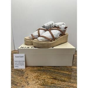 Anne Klein Women's Size 6.5M Strappy Wedge Sandal Cognac Brown Straw Heel NIB